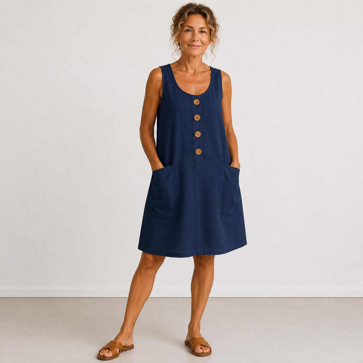 Marina - Vestido de algodón y lino