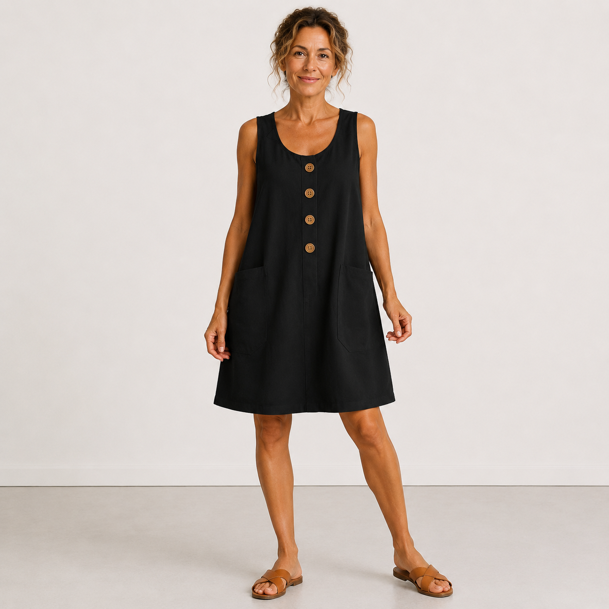 Marina - Vestido de algodón y lino